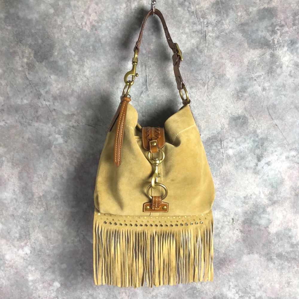 Tan suede Coach fringe handbag